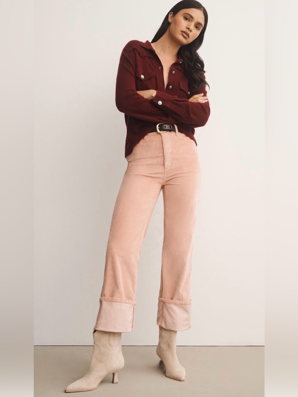 Anthropologie Pilcro Scotty Cuffed High Rise Straight Leg Corduroy Jeans Pink 27